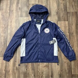 Aeropostale Shell Jacket Men’s Size L Blue White Lightweight Windbreaker